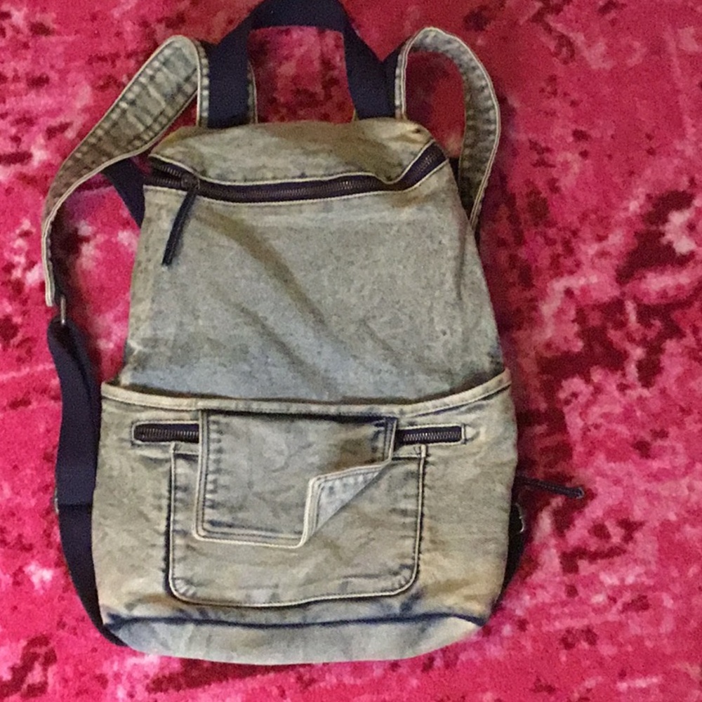 Free People Distressed Gray Denim Backpack